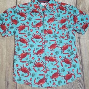 Boys Crabs Button Down Collar Short Sleeve Sz 10